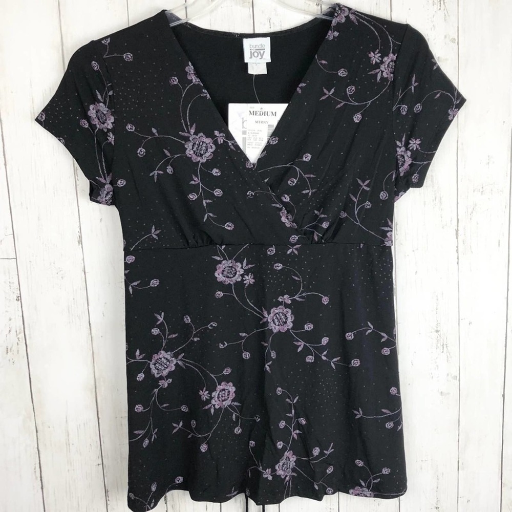 Bundle of Joy Maternity Black Surplice Flower Top